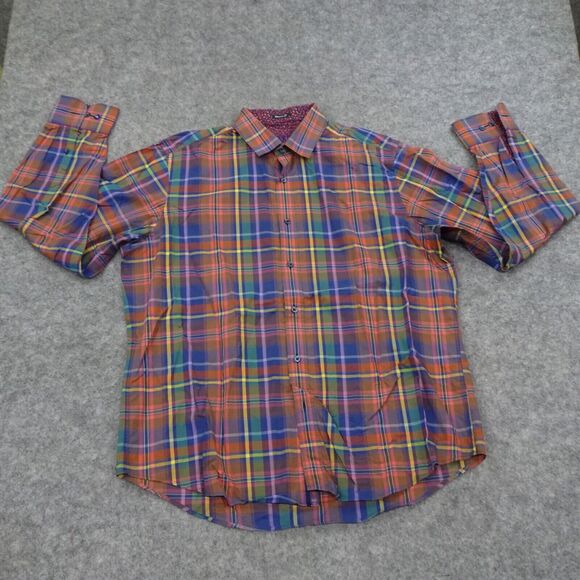 Bugatchi Uomo Other - Bugatchi Uomo Button Up Shirt Mens Large Orange Long Sleeve Classic Fit Check